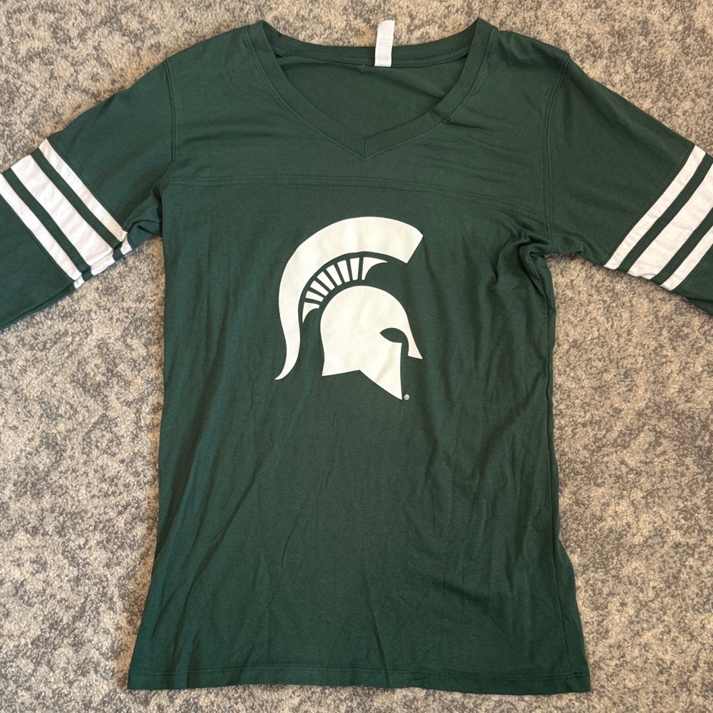 Women's enza Michigan State Spartans Logo 3/4-Sleeve V-Neck T-Shirt